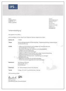IFS Tatsachenfeststellung - Zertifikat Wolfgang Zöllner - zertifizierter Sachverständiger Installation und Heizungsbau München