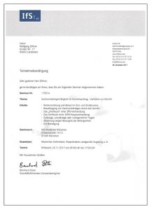 IFS Verhalten vor Gericht - SHK Premium Installationsunternehmen - Zertifikat Wolfgang Zöllner - zertifizierter Sachverständiger Installation und Heizungsbau